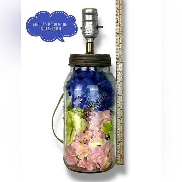 Vintage Mason Jar Lamp Hydrangea Floral Hand Crafted  21” with  Lamp Shade 1999 - Picture 6 of 16
